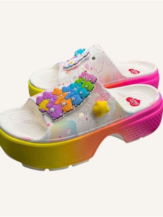 CROCS Shoes - Crocs x Care Bears Stomp Platform Slides W10 Rainbow Y2K NWT